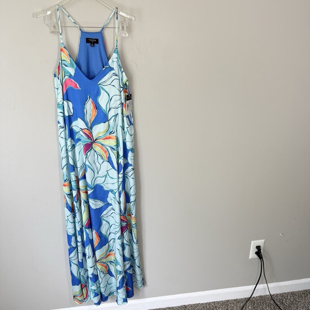 Tahari ASL Womens Floral Satin Maxi Dress Size S Sleeveless Wedding Resort NEW - Picture 3 of 6